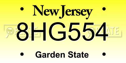 8HG554 New Jersey License Plate