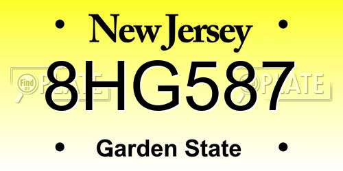 8HG587 New Jersey License Plate