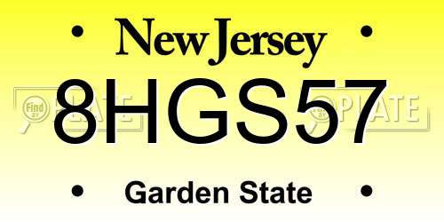 8HGS57 New Jersey License Plate