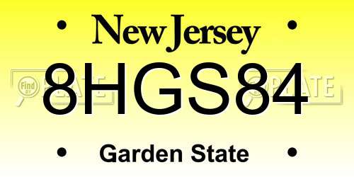 8HGS84 New Jersey License Plate