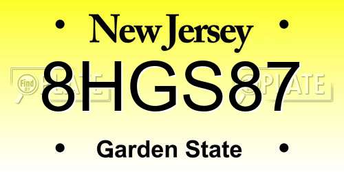 8HGS87 New Jersey License Plate