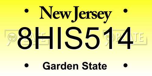 8HIS514 New Jersey License Plate