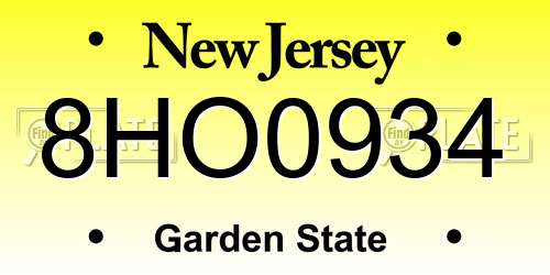 8HO0934 New Jersey License Plate