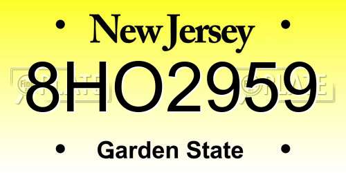 8HO2959 New Jersey License Plate