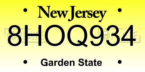 8HOQ934 New Jersey License Plate