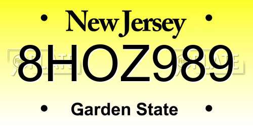 8HOZ989 New Jersey License Plate