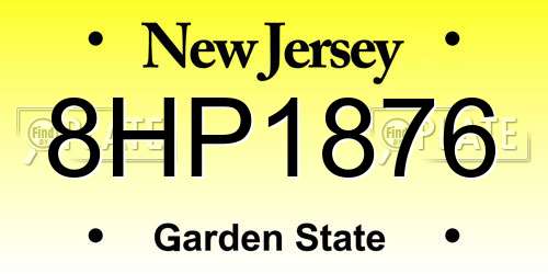 8HP1876 New Jersey License Plate