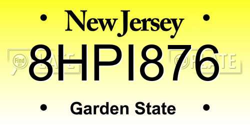 8HPI876 New Jersey License Plate