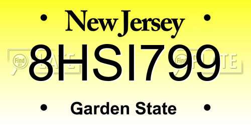 8HSI799 New Jersey License Plate