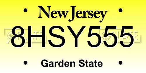 8HSY555 New Jersey License Plate