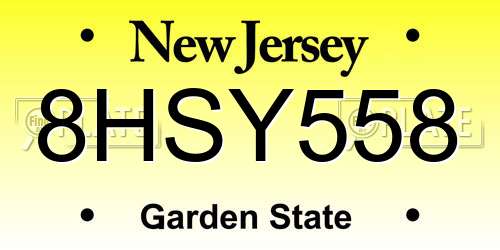 8HSY558 New Jersey License Plate