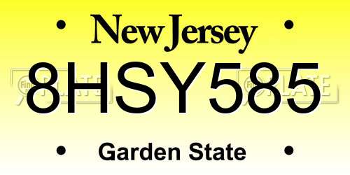 8HSY585 New Jersey License Plate