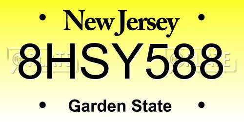 8HSY588 New Jersey License Plate