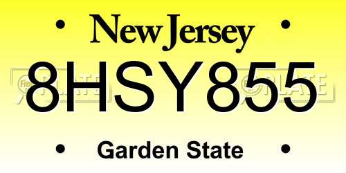 8HSY855 New Jersey License Plate