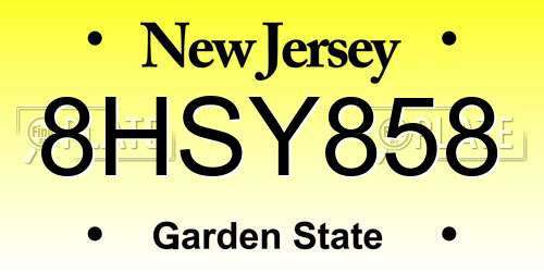 8HSY858 New Jersey License Plate