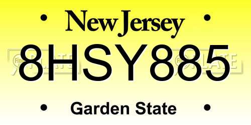 8HSY885 New Jersey License Plate