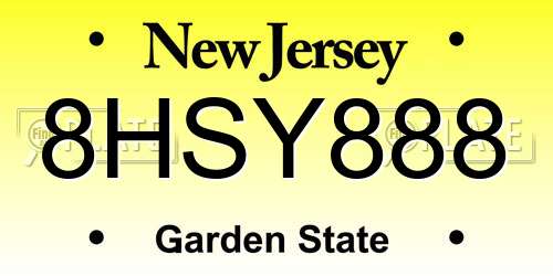 8HSY888 New Jersey License Plate