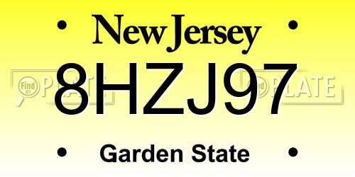 8HZJ97 New Jersey License Plate