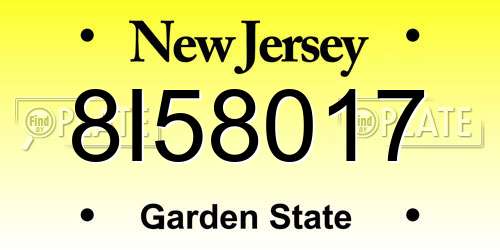 8I58017 New Jersey License Plate