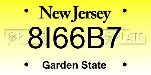8I66B7 New Jersey License Plate