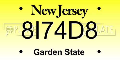 8I74D8 New Jersey License Plate
