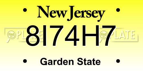 8I74H7 New Jersey License Plate