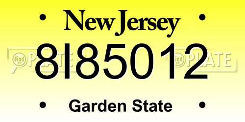 8I85012 New Jersey License Plate