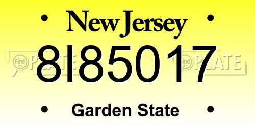 8I85017 New Jersey License Plate