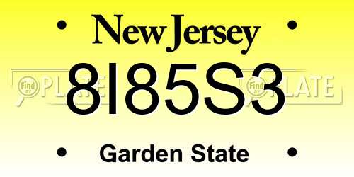 8I85S3 New Jersey License Plate