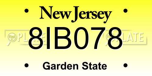 8IB078 New Jersey License Plate