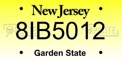 8IB5012 New Jersey License Plate