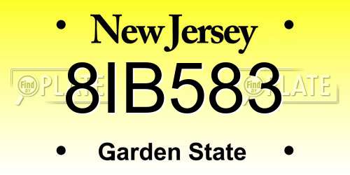 8IB583 New Jersey License Plate