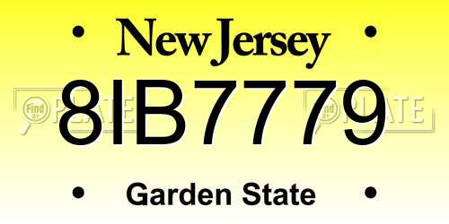 8IB7779 New Jersey License Plate