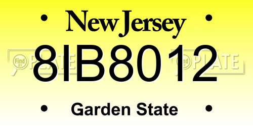 8IB8012 New Jersey License Plate
