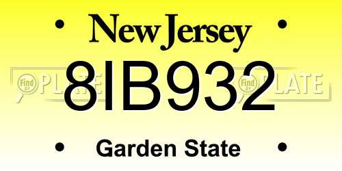 8IB932 New Jersey License Plate