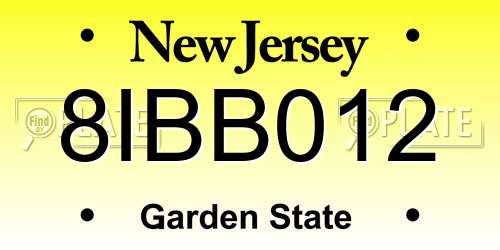 8IBB012 New Jersey License Plate
