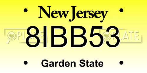 8IBB53 New Jersey License Plate