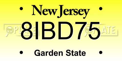 8IBD75 New Jersey License Plate