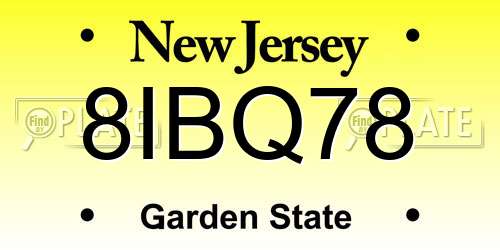 8IBQ78 New Jersey License Plate