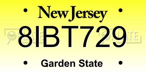 8IBT729 New Jersey License Plate