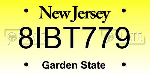 8IBT779 New Jersey License Plate