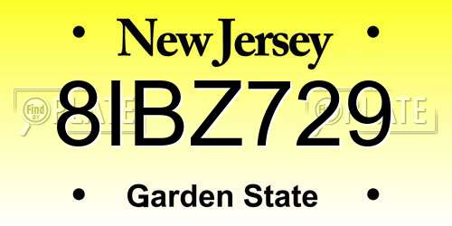 8IBZ729 New Jersey License Plate