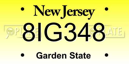 8IG348 New Jersey License Plate
