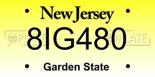 8IG480 New Jersey License Plate