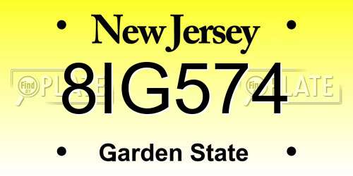 8IG574 New Jersey License Plate