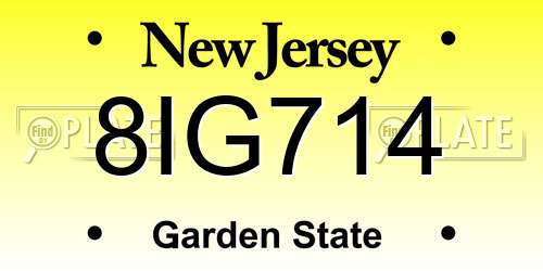 8IG714 New Jersey License Plate