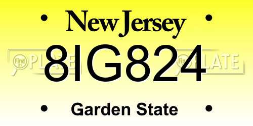 8IG824 New Jersey License Plate