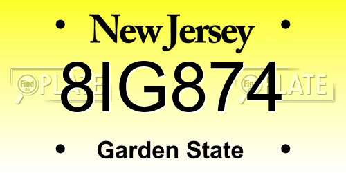 8IG874 New Jersey License Plate