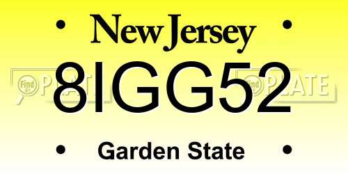 8IGG52 New Jersey License Plate