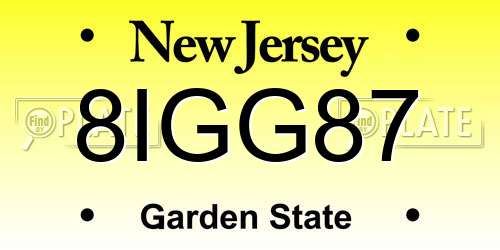8IGG87 New Jersey License Plate